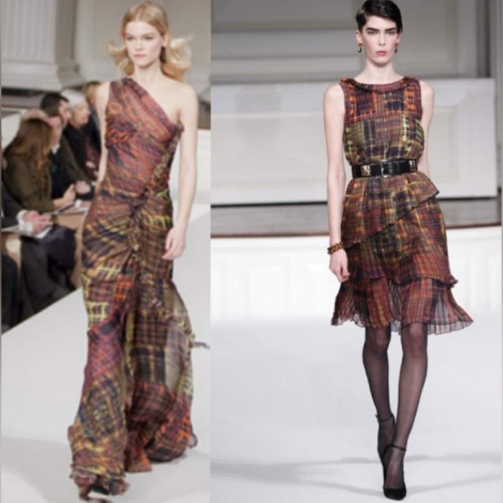 $3,900 OSCAR DE LA RENTA SILK MULTI COLOR RUNWAY DRESS US 8